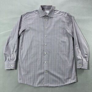 Eton Dress Shirt Mens 15.5 39 Blue Red Check Cotton Contemporary Long Sleeve‎